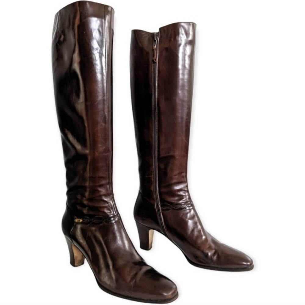 Salvatore Ferragamo sz 6B brow knee high inner zip boots.